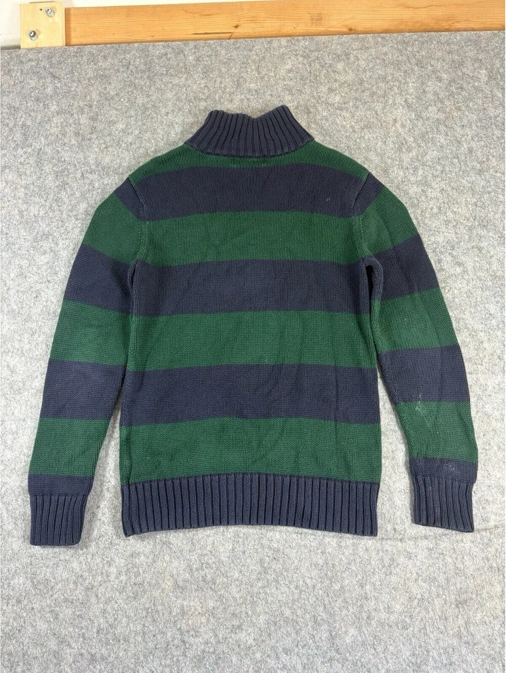 Polo Ralph Lauren Sweater Youth  Medium Blue Striped Flesh Pony 1/4 Zip Pullover